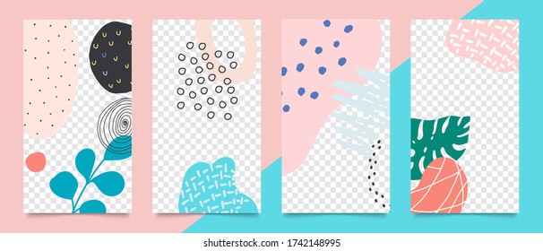 Social media stories and post creative Vector set. Background template with copy space for text and images design by abstract colored shapes,  line arts , Tropical leaves  warm color of the earth tone