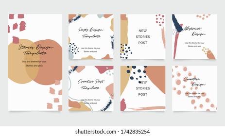 Social media stories and post creative vector set. Abstract shapes background template with copy space for text and images. Vector illustration.