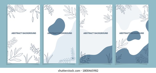 Social media stories and post creative Vector set. Background template with copy space for text and images. Abstract coloured shapes, line arts , floral and leaves