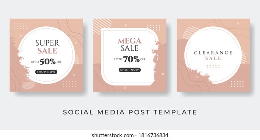 Social media stories and post creative vector set. Background template with copy space for text and images design by abstract colored shapes, line arts , tropical warm color of the earth tone.