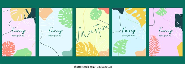 Social media and stories and post creative  Background template with copy space for text and images design by abstract monstera line arts , tropical plant