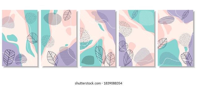 Social media stories and post creative Vector set. Background template with copy space for text and images design by abstract colored shapes, line arts , Tropical leaves warm color of the earth tone
