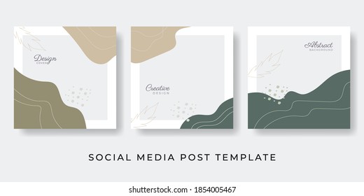 Social media stories and post creative Vector set. Background template with copy space for text and images design by abstract colored shapes, line arts , Tropical leaves warm color of the earth tone