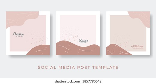 Social media stories and post creative Vector set. Background template with copy space for text and images design by abstract colored shapes, line arts , Tropical leaves warm color of the earth tone