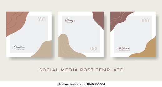 Historias de medios sociales y conjunto de vectores creativos. Plantilla de fondo con espacio de copia para el diseño de texto e imágenes por formas de color abstracto, artes de línea, hojas tropicales color cálido del tono de la tierra