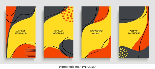 Social media stories and post creative art concept for web design. Advertising brochure, geometric doodle minimal pattern background. Message promotion template vector illustration set. Trendy colors
