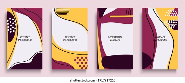 Social media stories and post creative art concept for web design. Advertising brochure, geometric doodle minimal pattern background. Message promotion template vector illustration set. Trendy colors