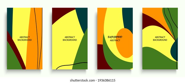 Social media stories and post creative art concept for web, graphic design. Geometric doodle minimalist pattern abstract background. Modern poster template vector illustration set. Trendy neon color