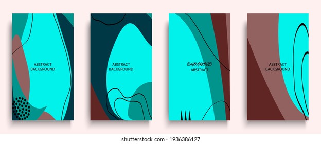 Social media stories and post creative art concept for web, graphic design. Geometric doodle minimalist pattern abstract background. Modern poster template vector illustration set. Trendy bright color