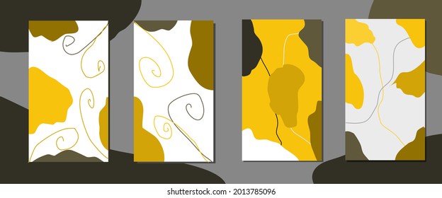 Social media stories and post creative Vector set. Background template with copy space for text and images design by abstract colored shapes, line arts , Tropical leaves warm color of the earth tone