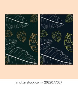 Social media stories and post creative Vector set. Background template with images design by abstract colored draw detailed line based vector , Tropical leaves warm color of the earth tone