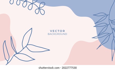 Historias de medios sociales y antecedentes vectoriales creativos. Plantilla orgánica con espacio de copia para las formas de color abstracto del texto, artes de línea follaje, hojas tropicales tonalidades de tierra color cálido. Estilo boho