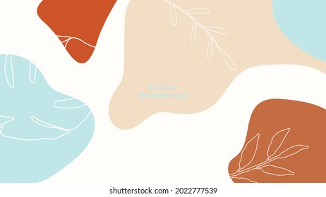 Social media stories and post creative vector background. Organic template with copy space for text abstract colored shapes, foliage line arts , Tropical leaves earth tone warm color. Boho style