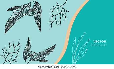Social media stories and post creative vector background. Organic template with copy space for text abstract colored shapes, foliage line arts , Tropical leaves earth tone warm color. Boho style