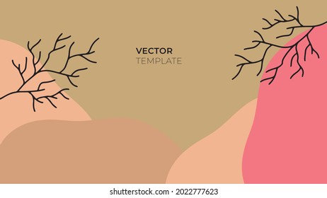 Social media stories and post creative vector background. Organic template with copy space for text abstract colored shapes, foliage line arts , Tropical leaves earth tone warm color. Boho style