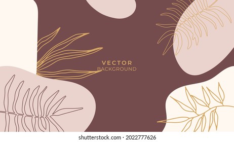 Social Media-Geschichten und postierender Vektorhintergrund. Organische Vorlage mit Kopienraum für abstrakte, abstrakte Formen, Blattlinien, tropische Blätter Erde Ton warme Farbe. Boho-Stil