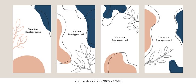 Social media stories and post creative vector background. Organic template with copy space for text abstract colored shapes, foliage line arts , Tropical leaves earth tone warm color. Boho style