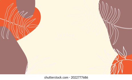 Social media stories and post creative vector background. Organic template with copy space for text abstract colored shapes, foliage line arts , Tropical leaves earth tone warm color. Boho style