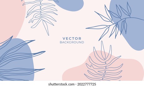 Social media stories and post creative vector background. Organic template with copy space for text abstract colored shapes, foliage line arts , Tropical leaves earth tone warm color. Boho style