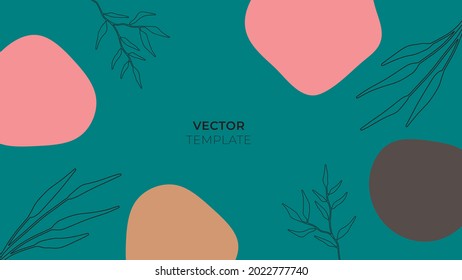 Social media stories and post creative vector background. Organic template with copy space for text abstract colored shapes, foliage line arts , Tropical leaves earth tone warm color. Boho style