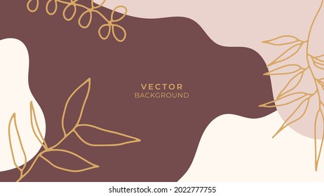 Social media stories and post creative vector background. Organic template with copy space for text abstract colored shapes, foliage line arts , Tropical leaves earth tone warm color. Boho style