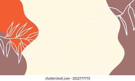 Social media stories and post creative vector background. Organic template with copy space for text abstract colored shapes, foliage line arts , Tropical leaves earth tone warm color. Boho style