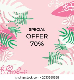 Social media stories and post creative Vector set. Background template with copy space for text and images design by abstract colored shapes, line arts , Tropical leaves warm color