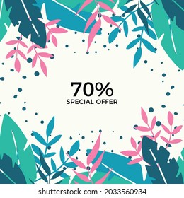 Social media stories and post creative Vector set. Background template with copy space for text and images design by abstract colored shapes, line arts , Tropical leaves warm color