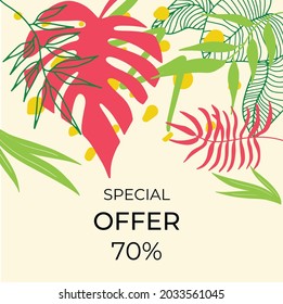 Social media stories and post creative Vector set. Background template with copy space for text and images design by abstract colored shapes, line arts , Tropical leaves warm color