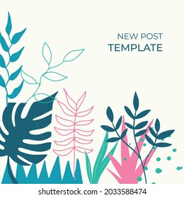Social media stories and post creative Vector set. Background template with copy space for text and images design by abstract colored shapes, line arts , Tropical leaves warm color
