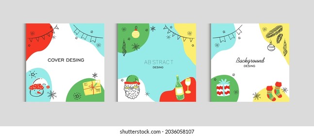 Social media stories and post creative vector set. Ready-made Christmas backgrounds. Ready background for text, for stories. New year's theme.
