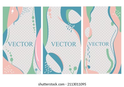 Social media stories and post creative Vector set. Background template with copy space for text and images. Abstract coloured shapes, line arts. Sea colors