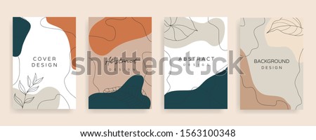 Social media stories and post creative Vector set. Background template with copy space for text and images design by abstract colored shapes,  line arts , Tropical leaves  warm color of the earth tone