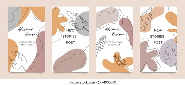 Social media stories and post template vector set. Abstract shapes cover background with floral and copy space for text and images. Vector illustration.