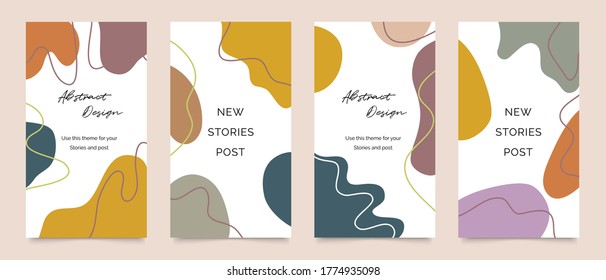Social media stories and post template vector set. Abstract shapes cover background with floral and copy space for text and images. Vector illustration.