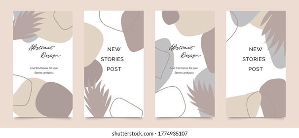 Social media stories and post template vector set. Abstract shapes cover background with floral and copy space for text and images. Vector illustration.