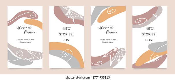 Social media stories and post template vector set. Abstract shapes cover background with floral and copy space for text and images. Vector illustration.
