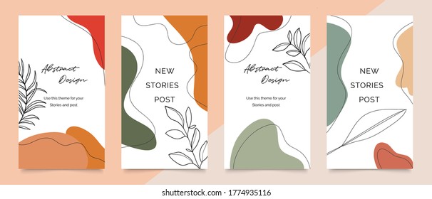 Social media stories and post template vector set. Abstract shapes cover background with floral and copy space for text and images. Vector illustration.