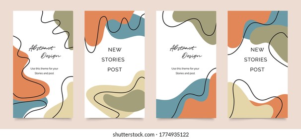 Social media stories and post template vector set. Abstract shapes cover background with floral and copy space for text and images. Vector illustration.