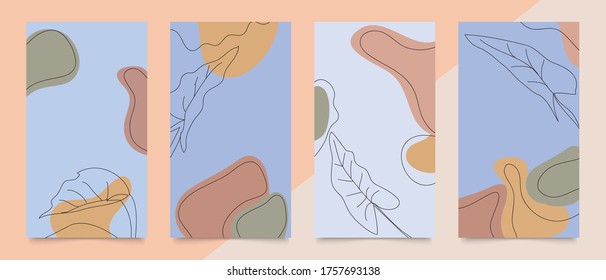 Social media stories and post vector set. Abstract shapes cover background template with floral and copy space for text and images. Vector illustration.