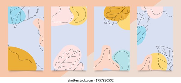 Social media stories and post vector set. Abstract shapes cover background template with floral and copy space for text and images. Vector illustration.