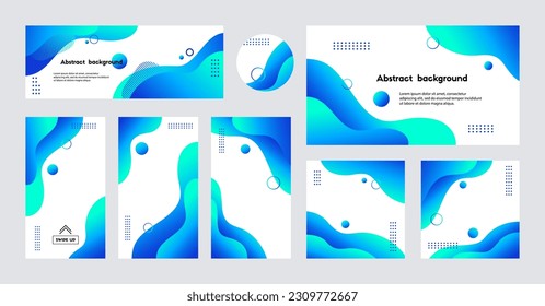 Social media stories, posts, cover, banner, highlights templates. Abstract blue liquid trendy vector backgrounds in one style with copy space for text