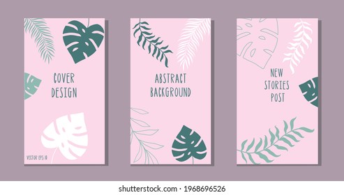 Social media stories and posts creative Vector set. Background template with space for text and images design with botanical art lines.