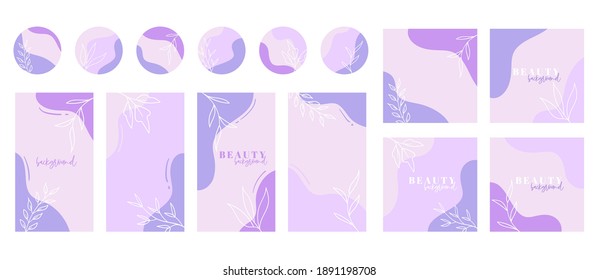 Social media stories, posts, highlights templates. Abstract floral trendy vector minimal backgrounds with copy space for text