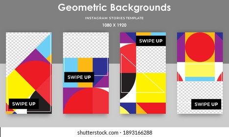 Social media stories, posts, highlights templates. Layout for promotion. Design backgrounds for social media with geometric pattern.