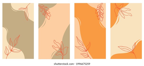 Social media stories, posts, highlights templates. Abstract floral vector backgrounds with copy space for text