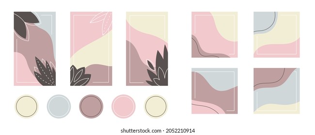 Social media stories, posts, highlights templates set for bloggers. Abstract vector backgrounds.	