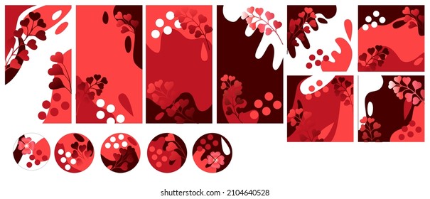 Social media stories, posts, highlights templates. Love stories, post, highlights. Valentine's Day. Abstract red heart vector backgrounds with copy space for text