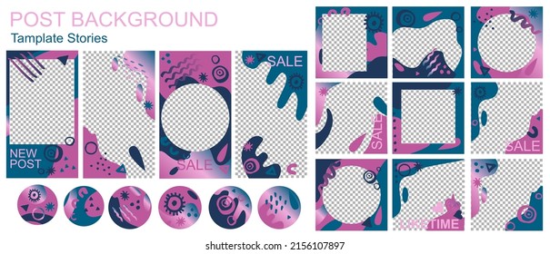 Social media stories, posts, highlights templates. Like time, sale, post, highlights. Social media story post feed mockup in green colors
