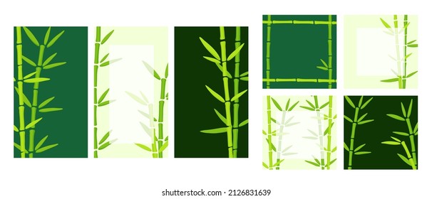 Social Media Stories and Posts Templates for Mobile Apps. Eco trend, organic design with bamboo grass. Editable vector templates with copy space for text